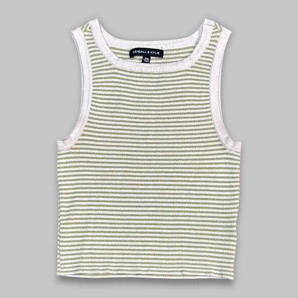 Kendall & Kylie Olive Green Striped Ribbed Tank Top - Women’s XS - Picture 1 of 4